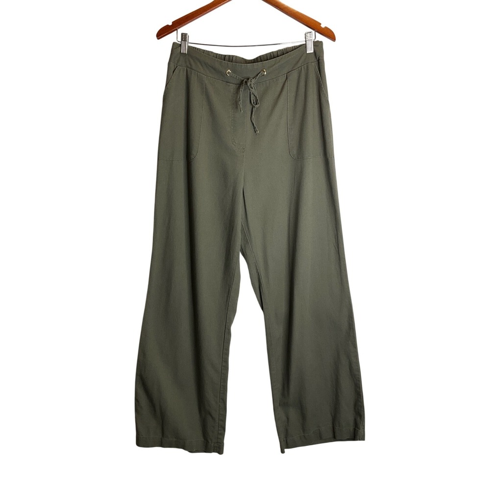 Ci Sono Linen Blend Wide Leg Pants Green Relaxed Boho Beachy Casual Coastal L